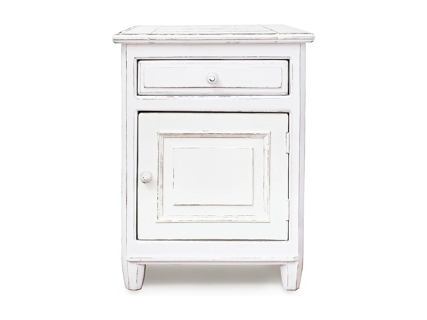 Chevet côté gauche 1 porte en bois de manguier blanc patiné Kolita 50cm