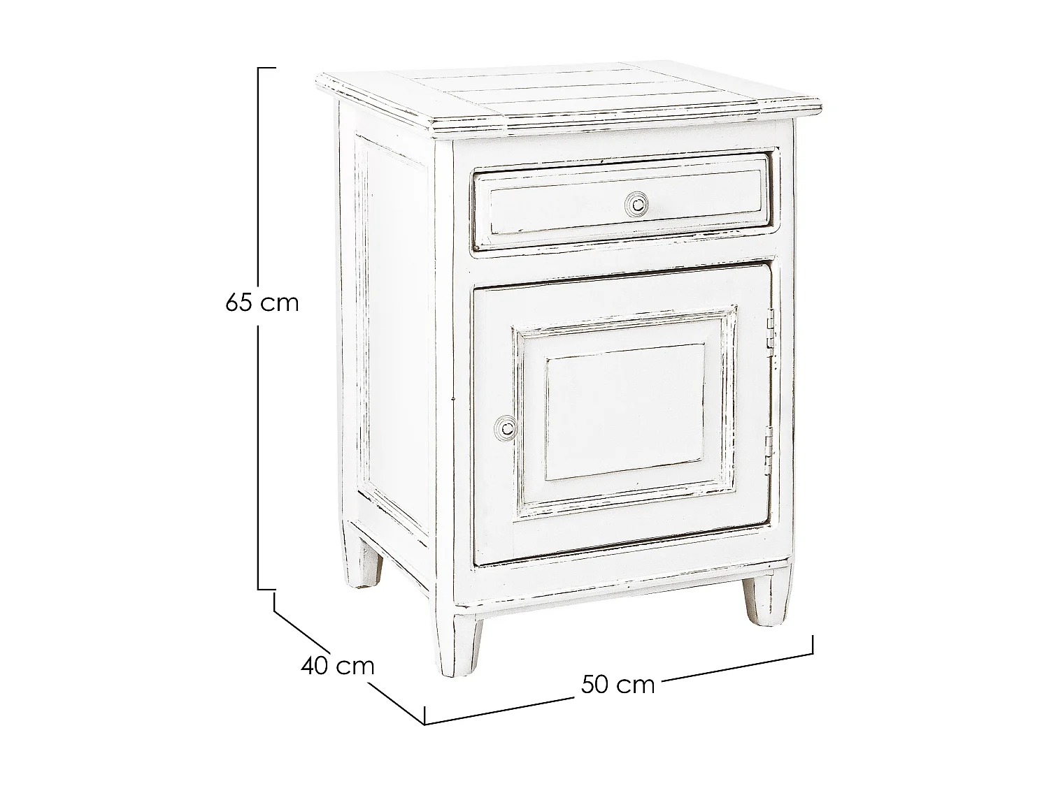 Chevet côté gauche 1 porte en bois de manguier blanc patiné Kolita 50cm