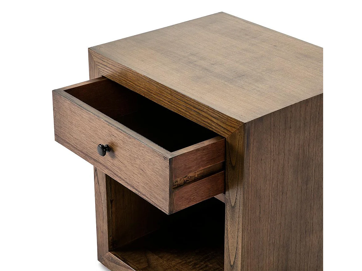 Table de chevet 1 tiroir 1 niche bois massif foncé Ras