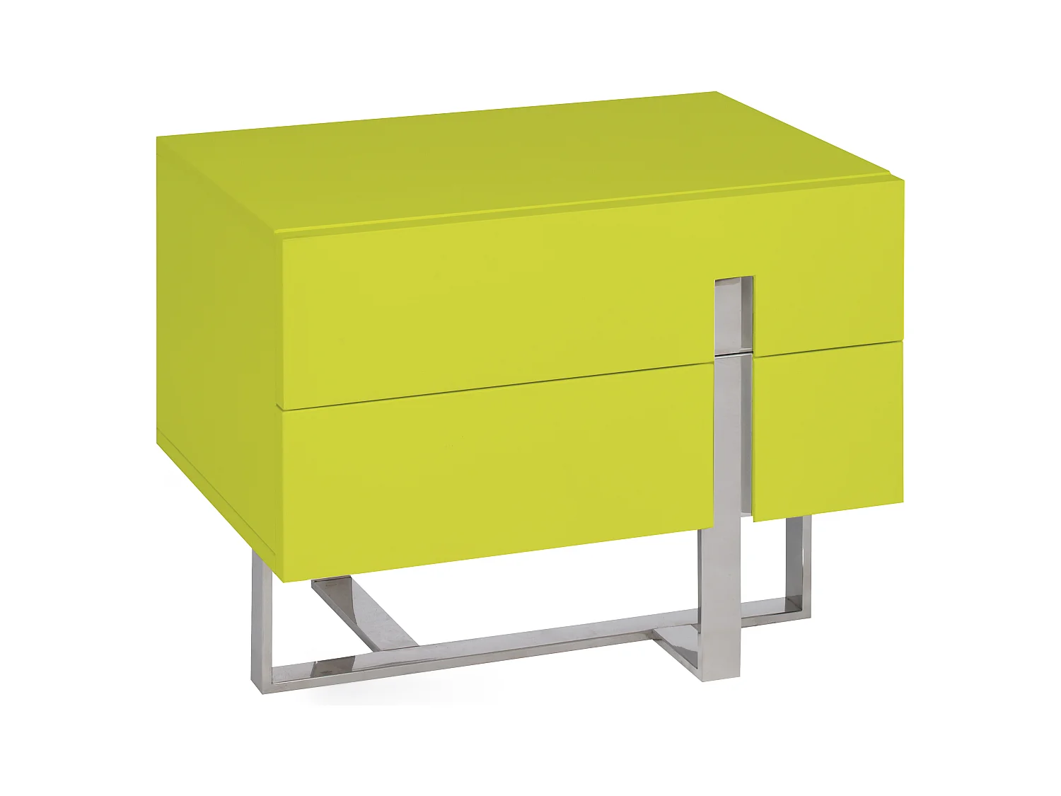 Chevet design bois laqué jaune et pieds acier chromé Dezina