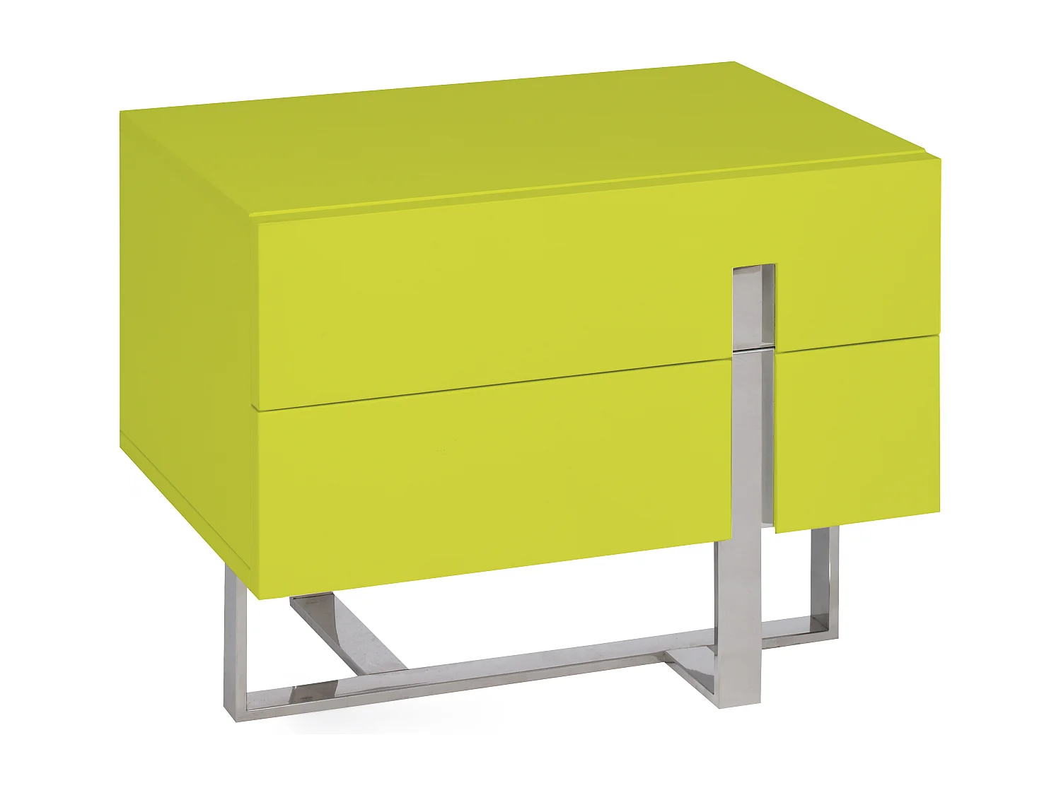 Chevet design bois laqué jaune et pieds acier chromé Dezina