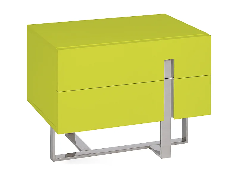 Chevet design bois laqué jaune et pieds acier chromé Dezina