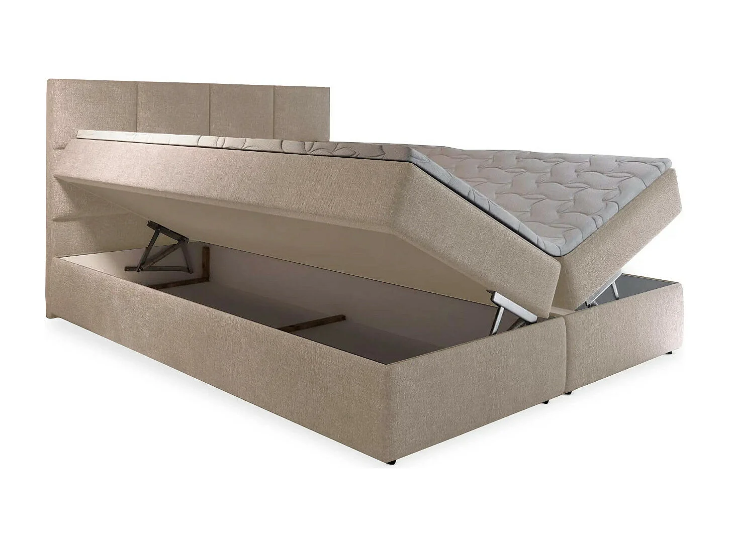 Lit boxspring simili cuir noir avec matelas et surmatelas Lizen-140x200