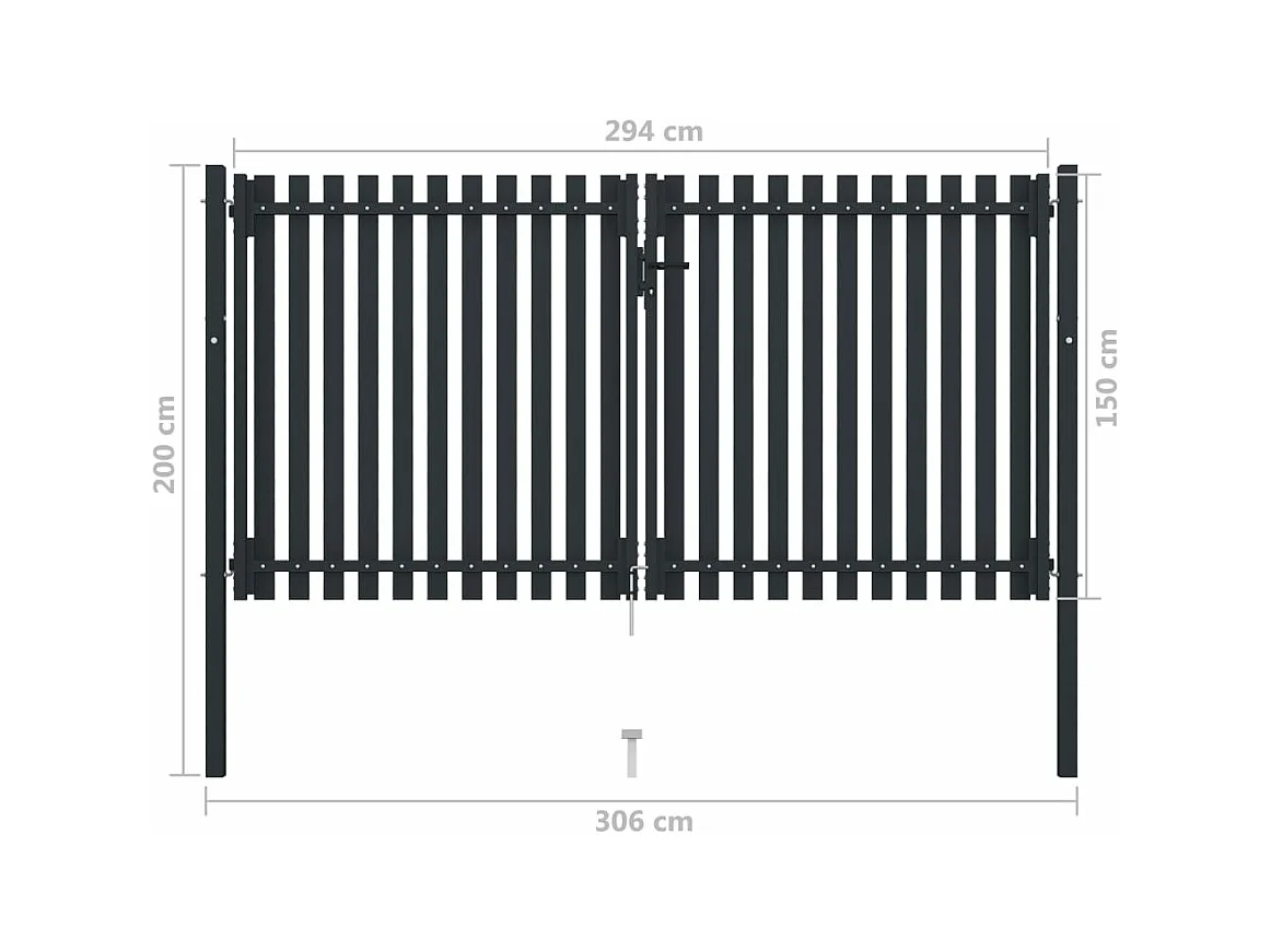 Portail de clôture à double porte Acier 306x200 Anthracite