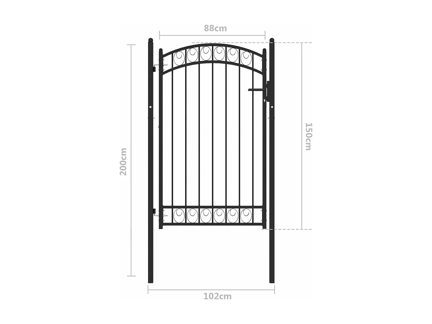 Portail de clôture avec dessus arqué Acier 100x150 Noir