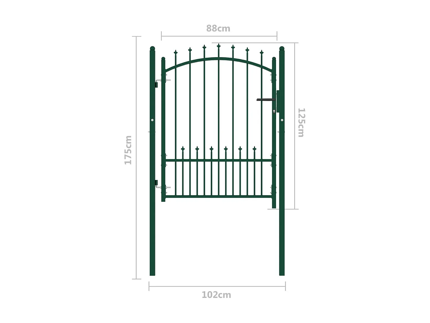 Puerta de valla con picos acero verde 100x125 cm