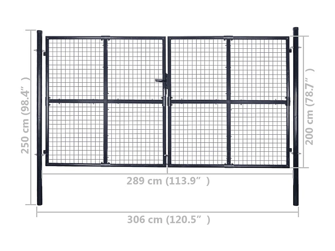 Portail en maille de jardin Acier galvanisé 289x200 Gris