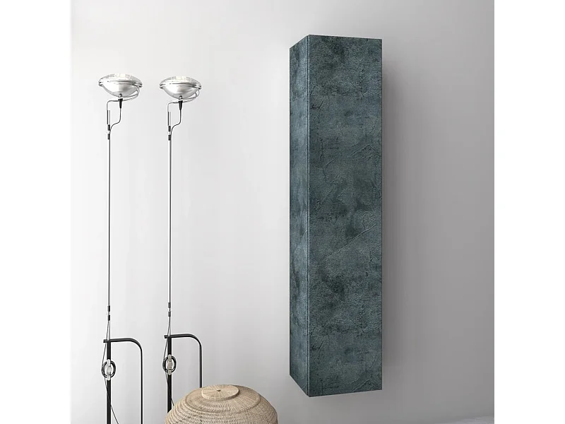 Colonne de salle de bain mélaminé bleu effet pierre Olo L 34cm