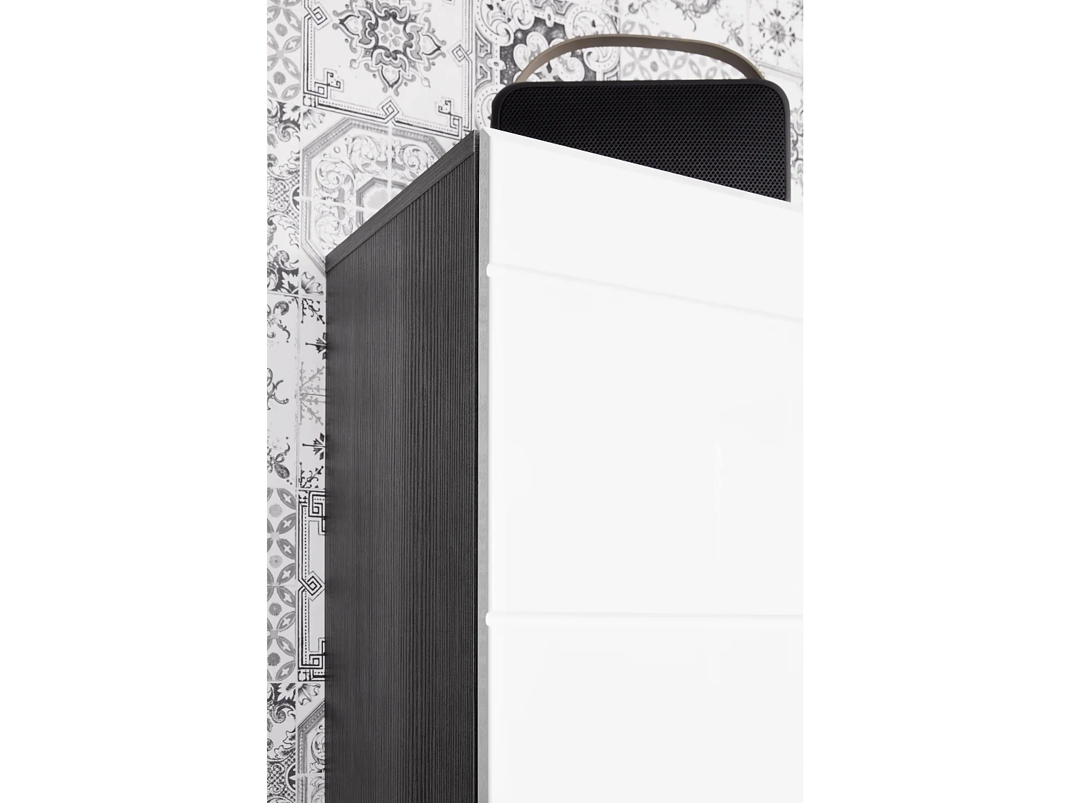 Colonne salle de bain 2 portes 1 tiroir blanc brillant et chêne gris Varok 37cm