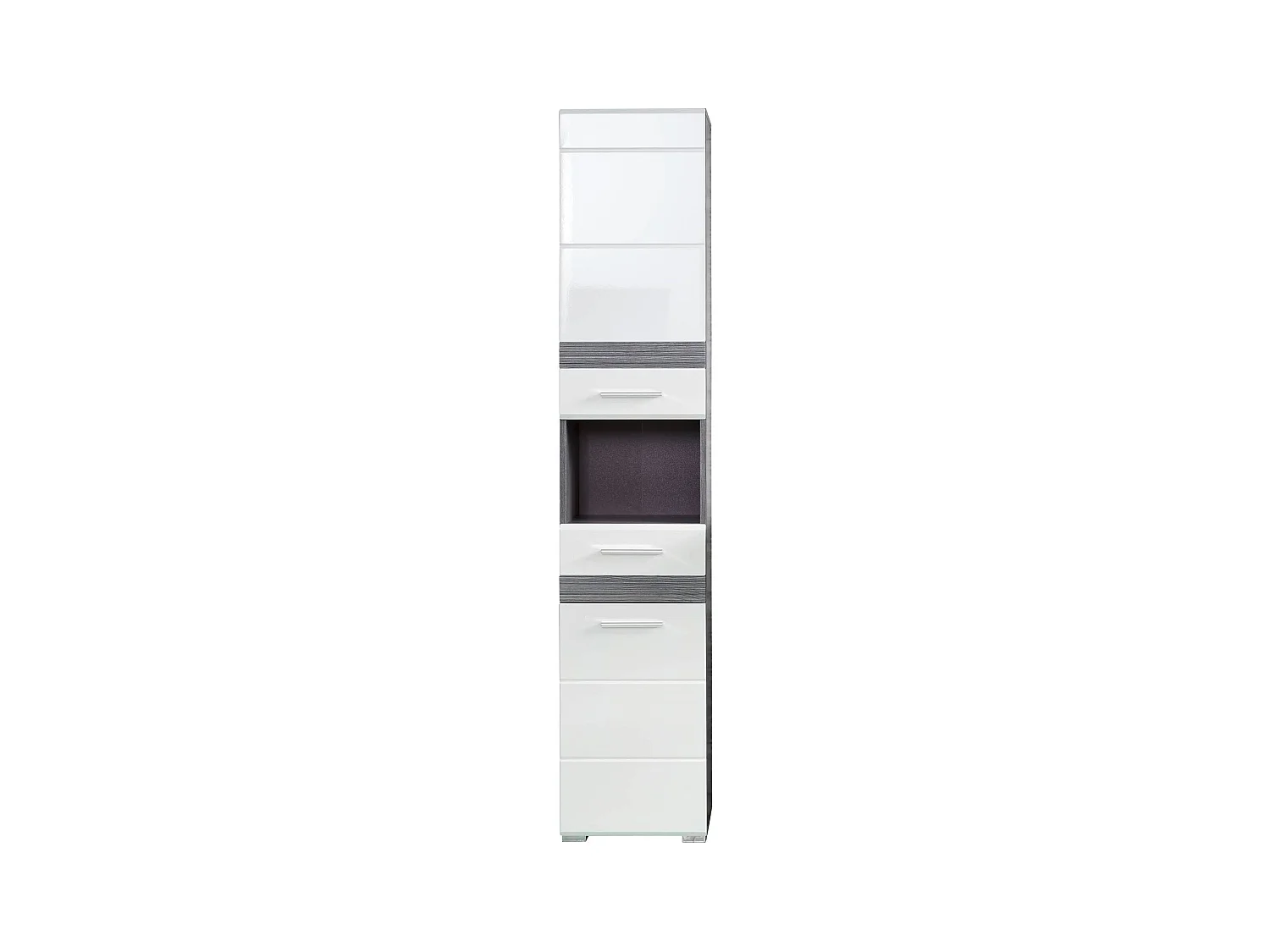 Colonne salle de bain 2 portes 1 tiroir blanc brillant et chêne gris Varok 37cm