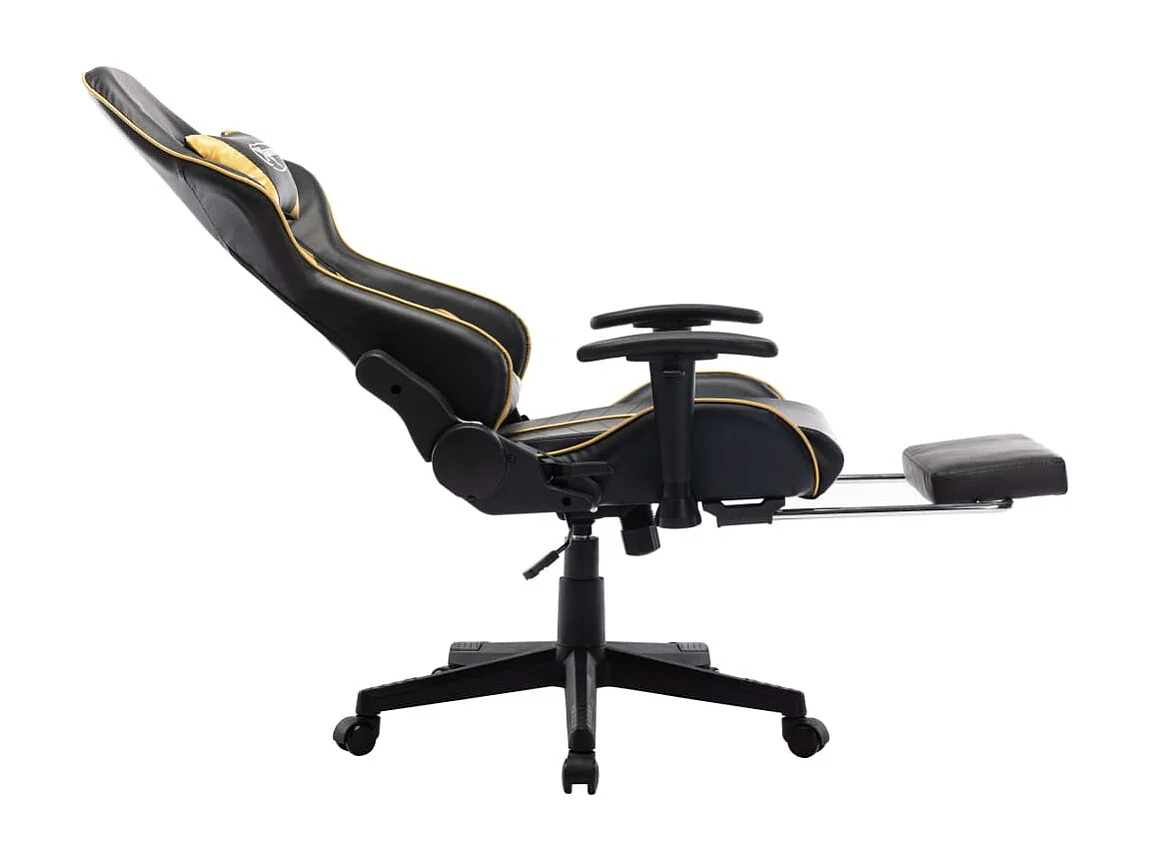 Chaise de jeu avec repose-pied Noir et doré Cuir artificiel