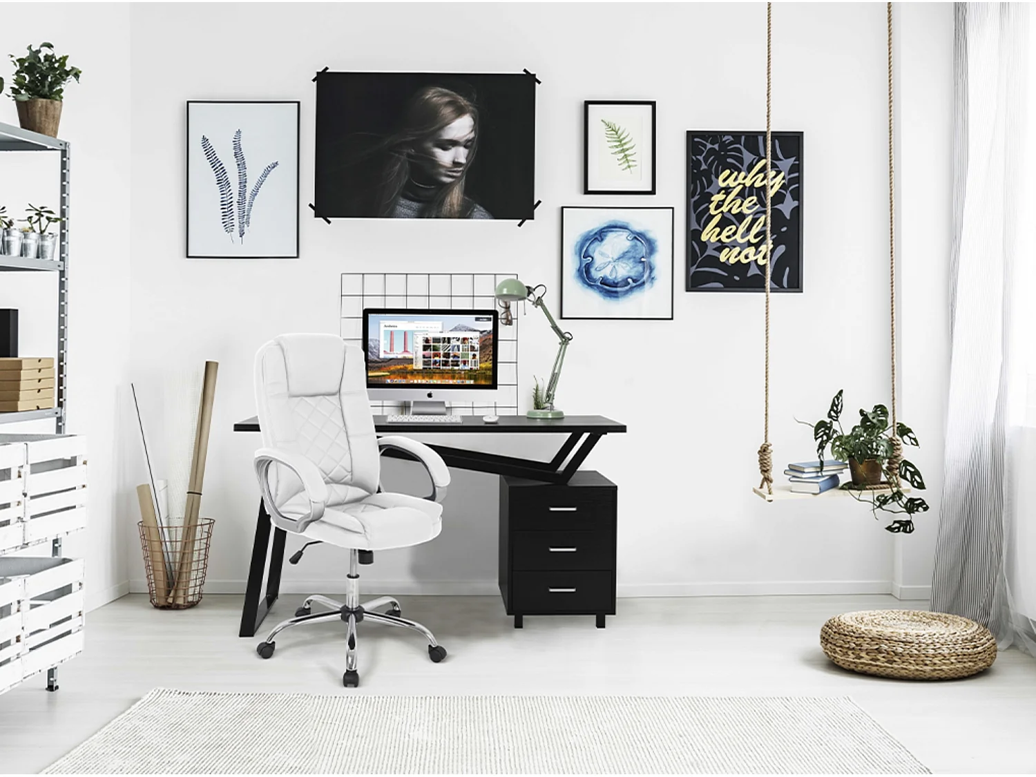 Fauteuil de bureau simili cuir blanc Alberto