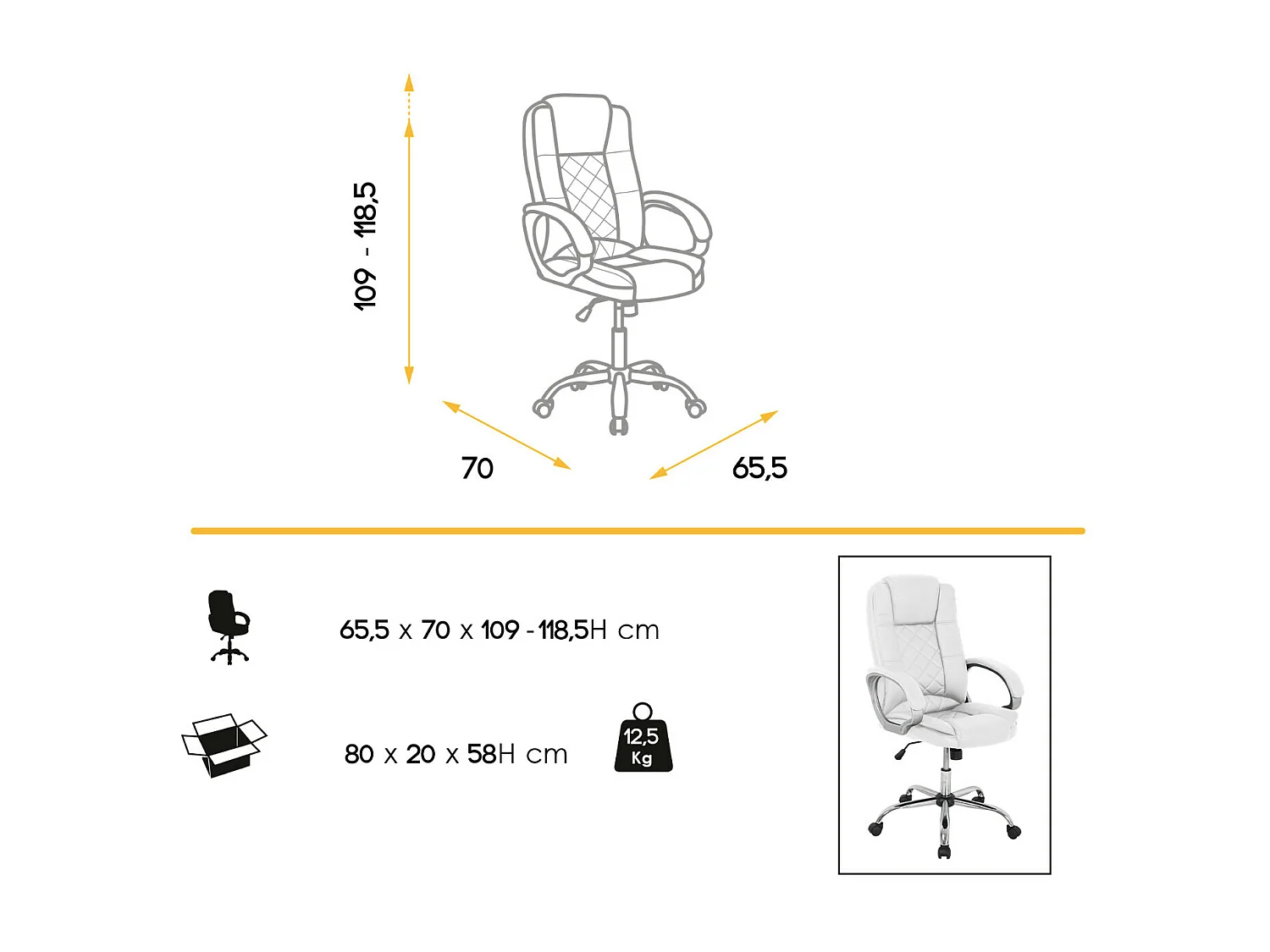 Silla de oficina Alberto en polipiel blanca