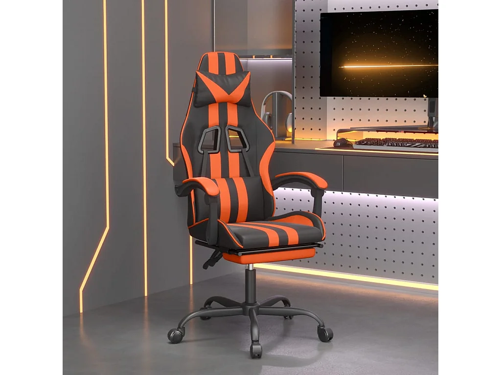 Chaise de jeu avec repose-pied Noir et orange Similicuir