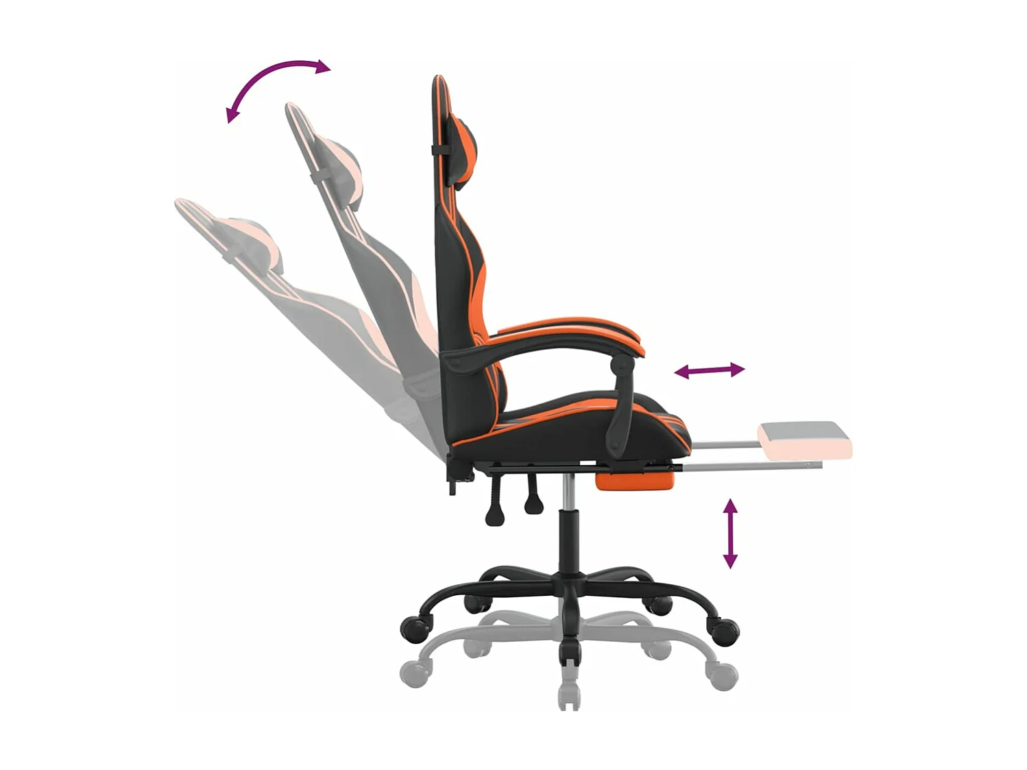 Chaise de jeu avec repose-pied Noir et orange Similicuir