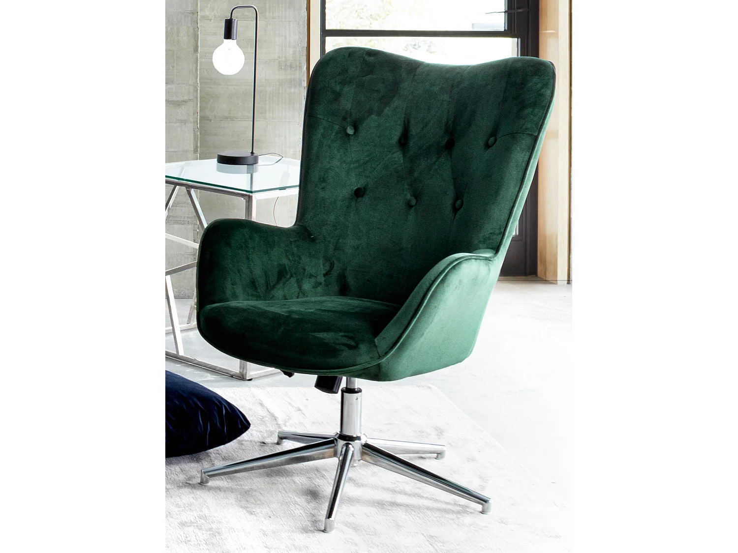 Chaise de bureau réglable en velours vert Farija