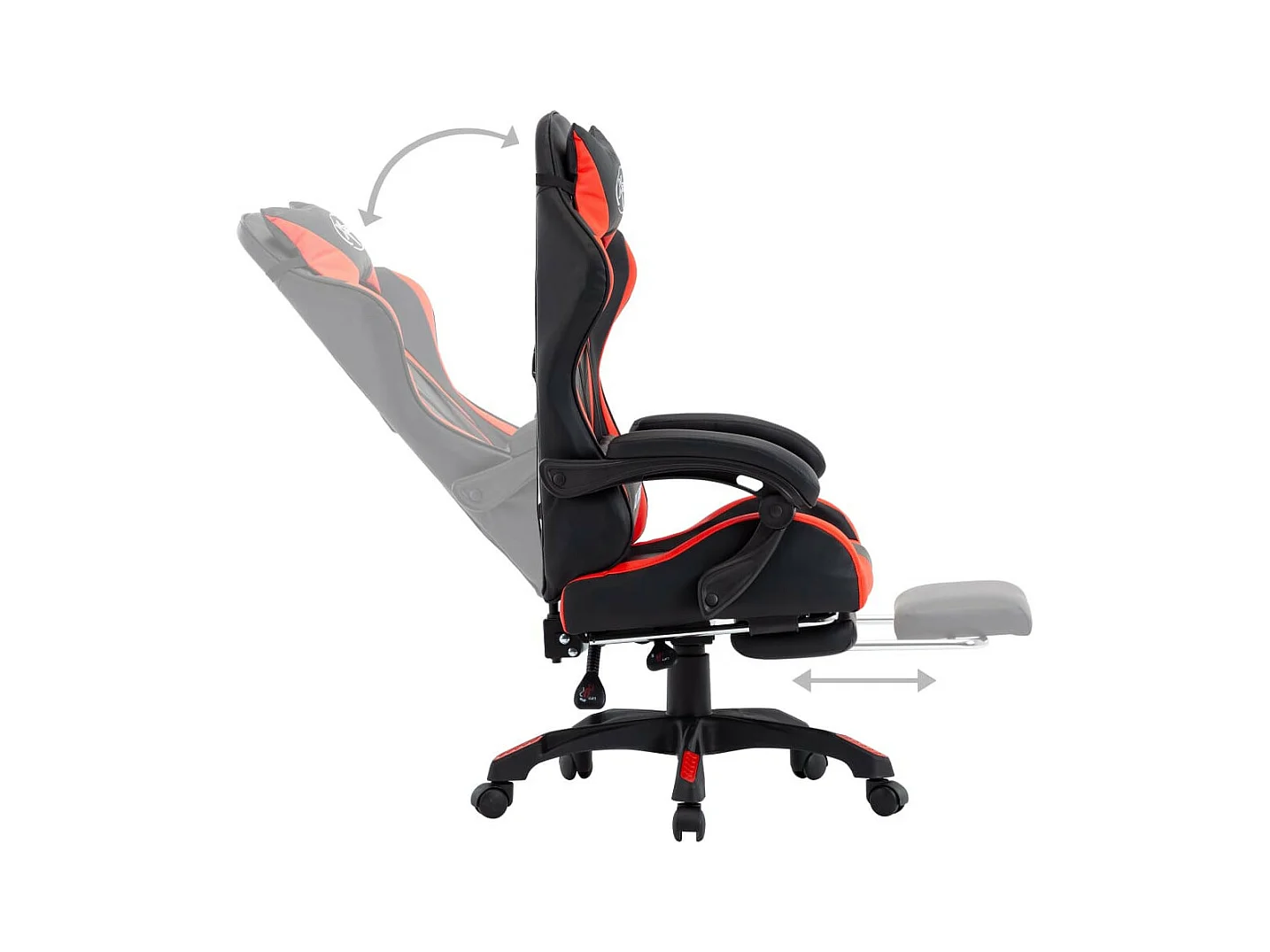 Racestoel met voetensteun kunstleer rood en zwart