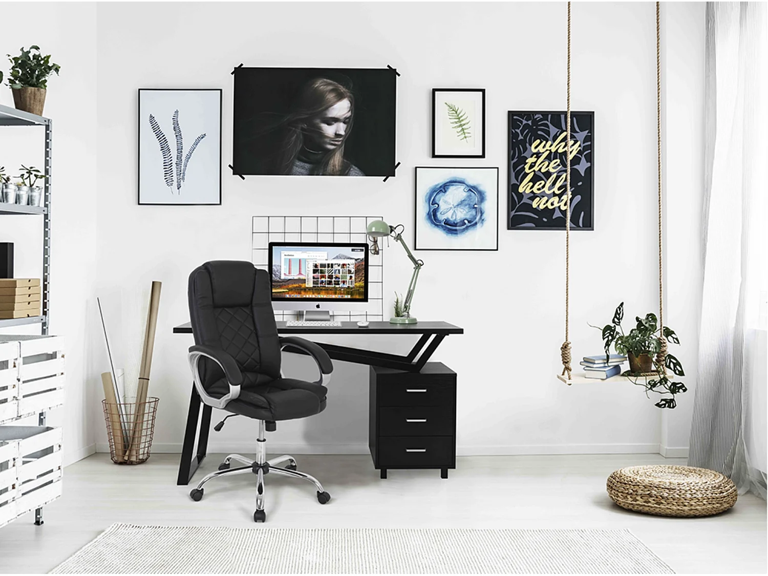 Fauteuil de bureau simili cuir noir Alberto