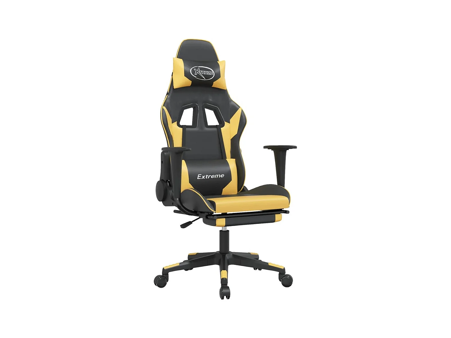 Massage gamestoel met voetensteun kunstleer zwart/goudkleurig