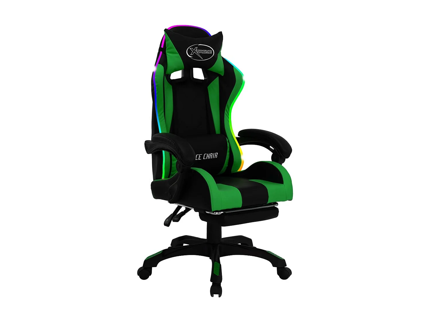 Fauteuil de jeux vidéo avec LED RVB Vert et noir Similicuir