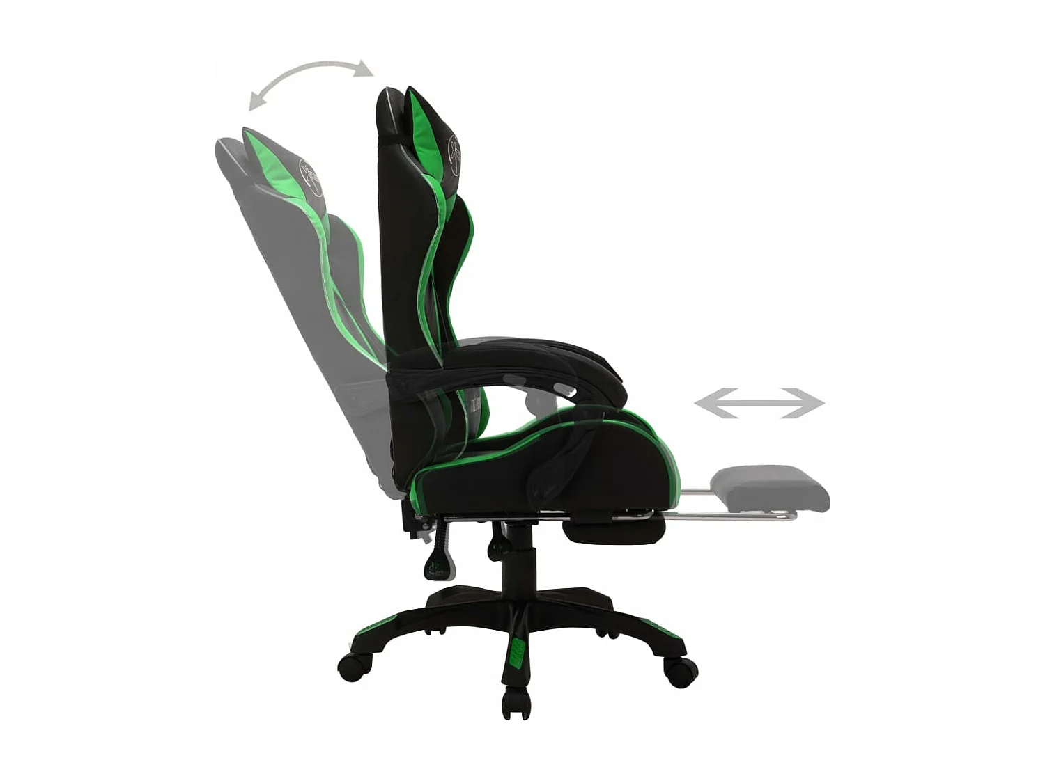 Fauteuil de jeux vidéo avec LED RVB Vert et noir Similicuir