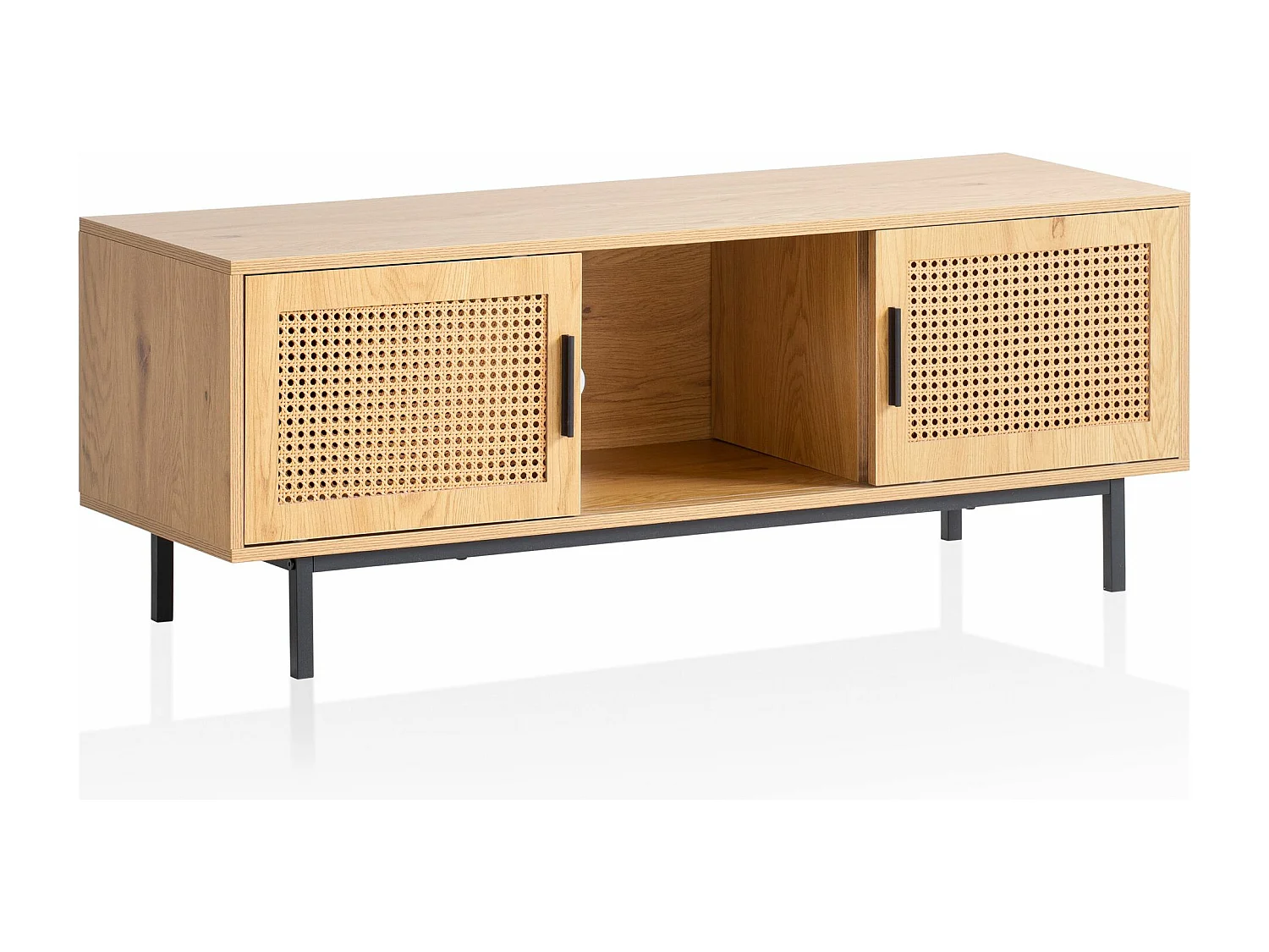 Meuble TV 120 cm Aspect Chêne Lowboard Rotin Panneau de Télévision