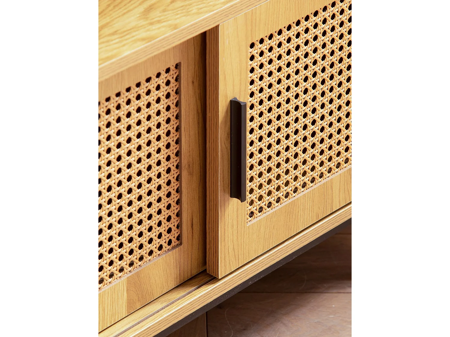 Meuble TV 120 cm Aspect Chêne Lowboard Rotin Panneau de Télévision