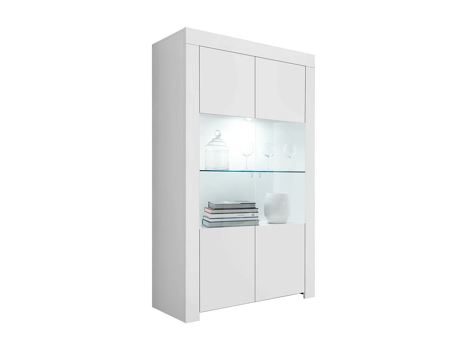Vitrine à LED 2 portes bois laqué blanc mat Napan L 110cm