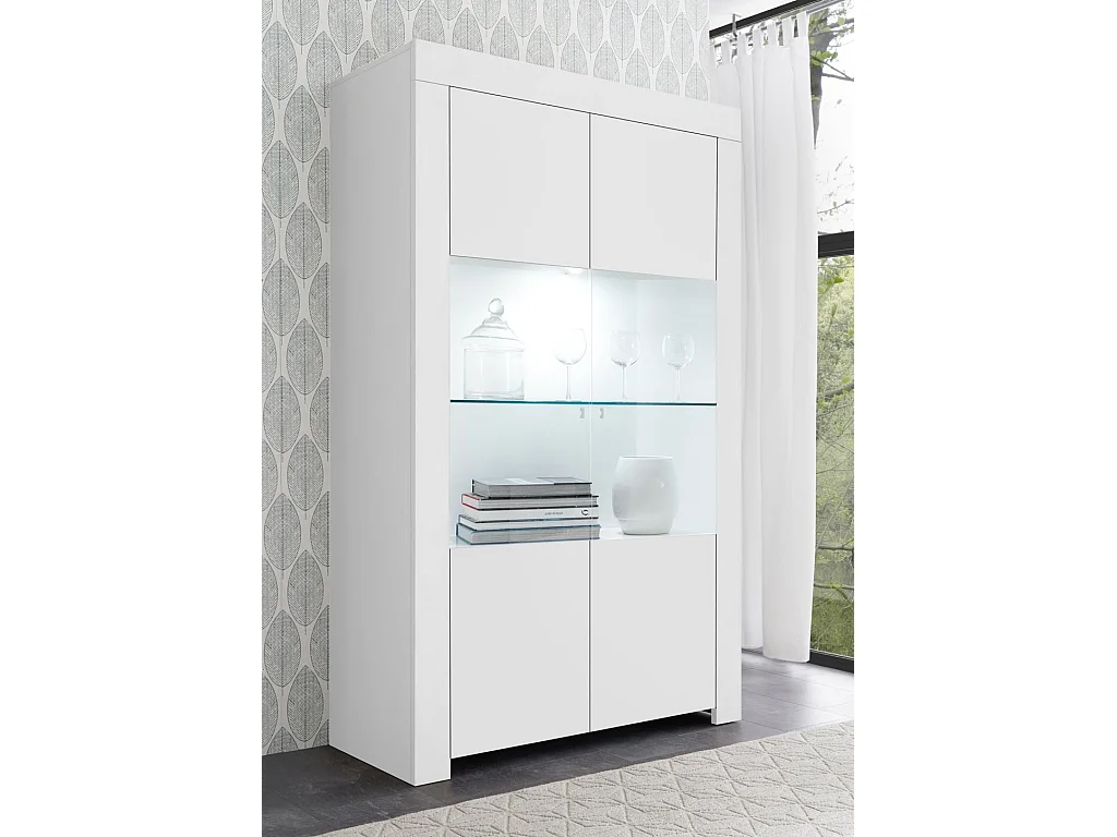 Vitrine à LED 2 portes bois laqué blanc mat Napan L 110cm
