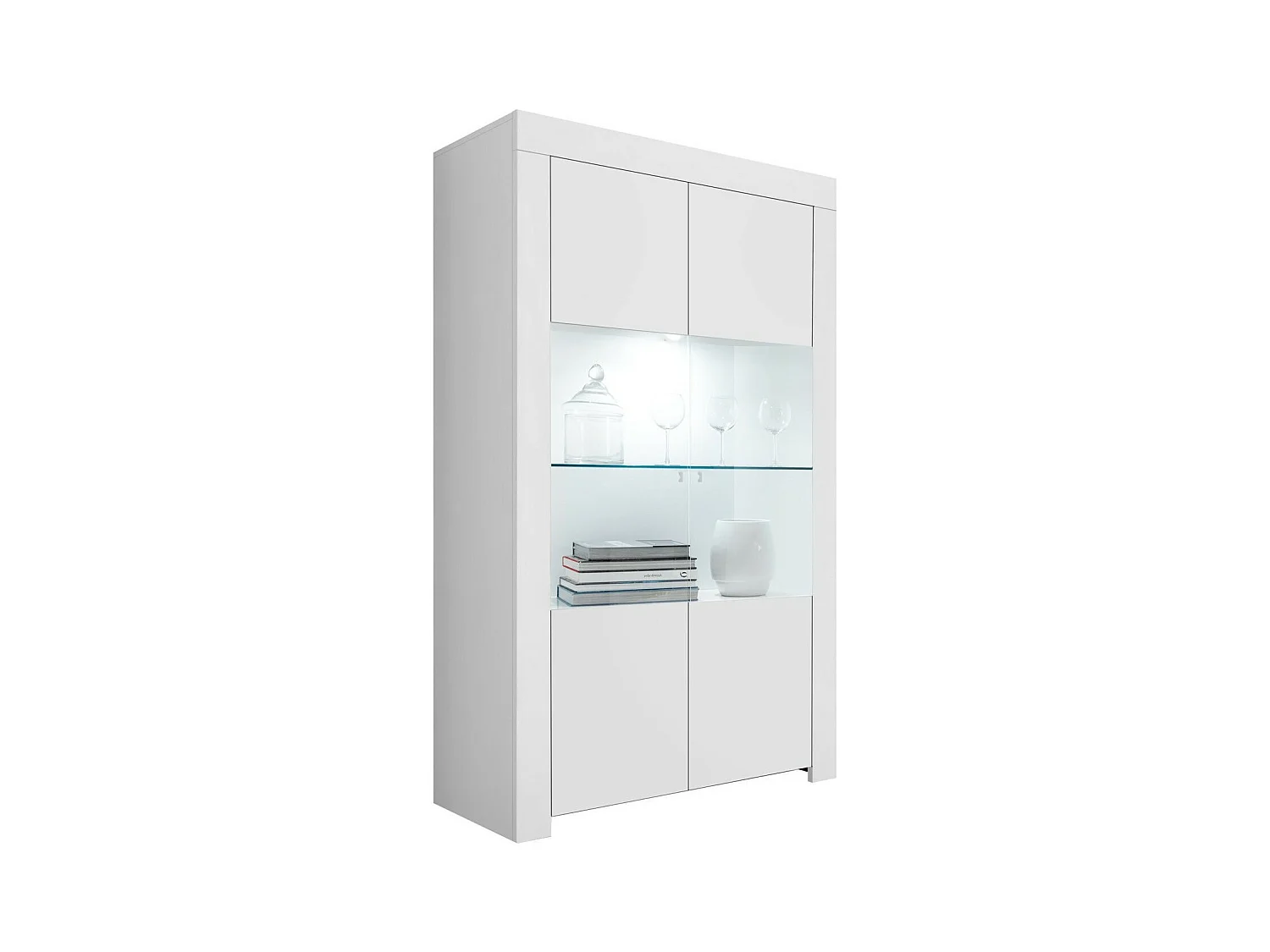 Vitrine à LED 2 portes bois laqué blanc mat Napan L 110cm