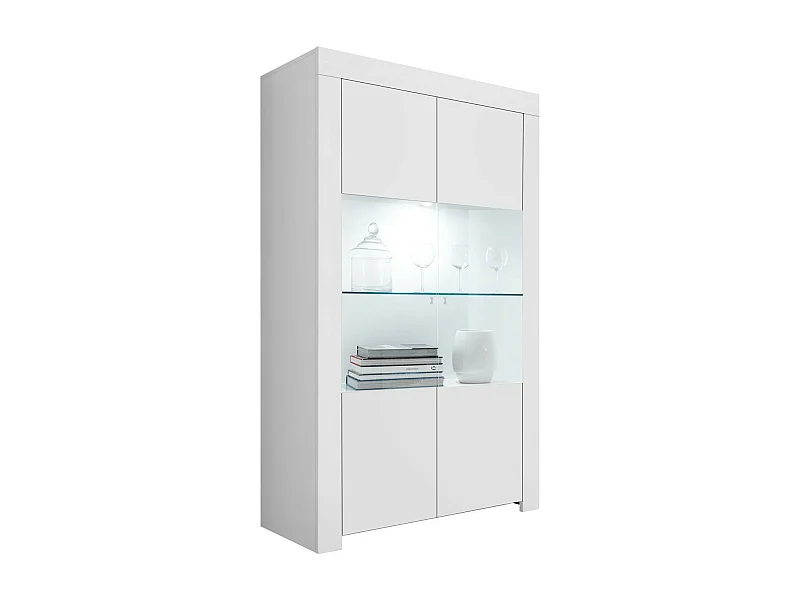 Vitrine à LED 2 portes bois laqué blanc mat Napan L 110cm