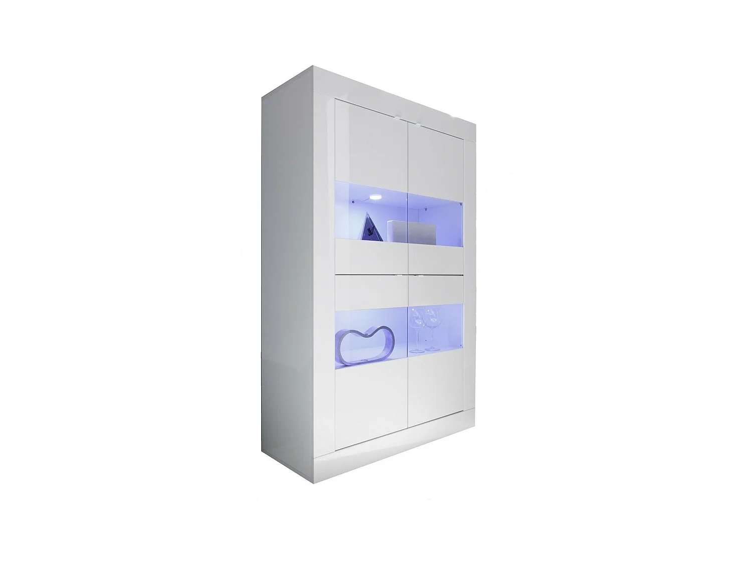 Vitrine à LED 4 portes bois laqué blanc brillant Assic