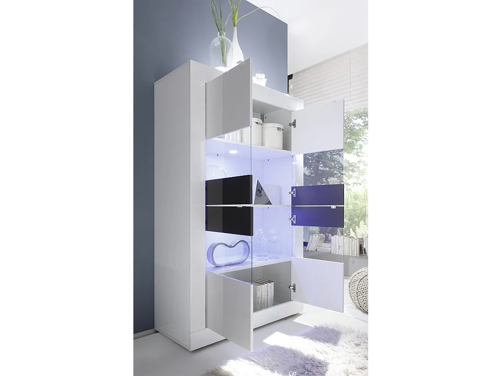 Assic glanzend wit gelakt houten LED-vitrine met 4 deuren