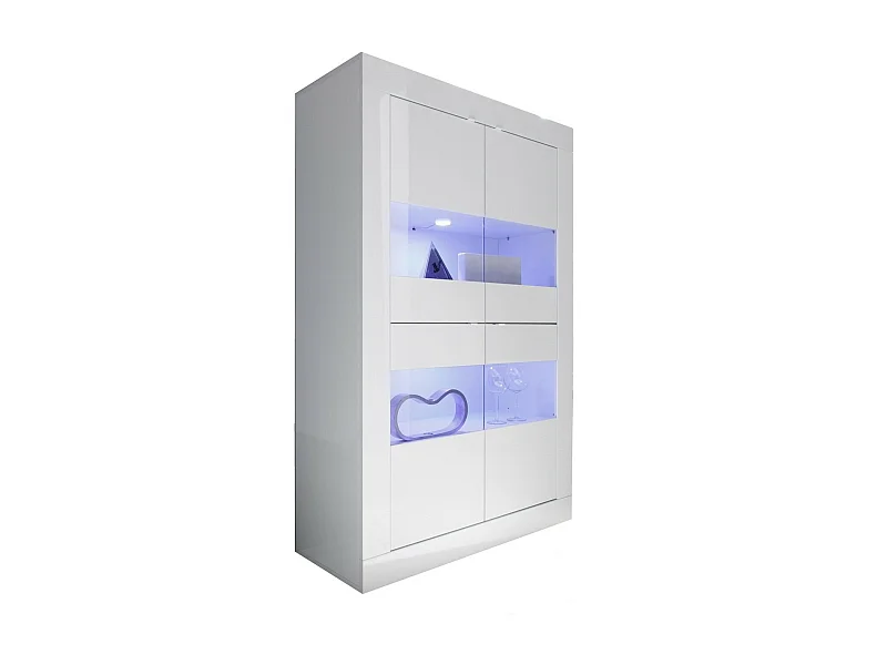 Assic glanzend wit gelakt houten LED-vitrine met 4 deuren