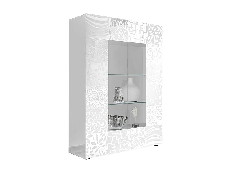 Vitrine 2 portes bois laqué blanc brillant Zebre L 120cm