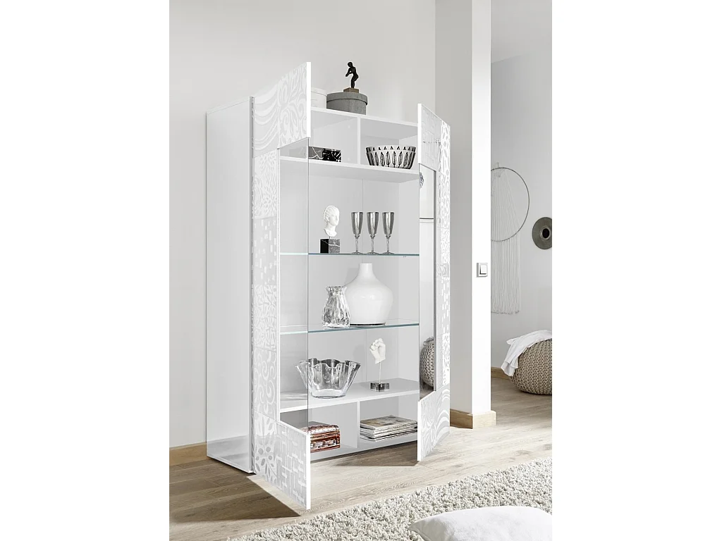 Zebre glanzend wit gelakt hout 2-deurs vitrinekast L 120 cm