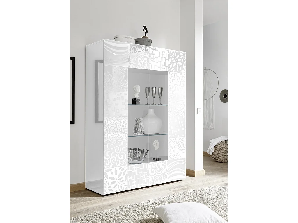 Zebre glanzend wit gelakt hout 2-deurs vitrinekast L 120 cm