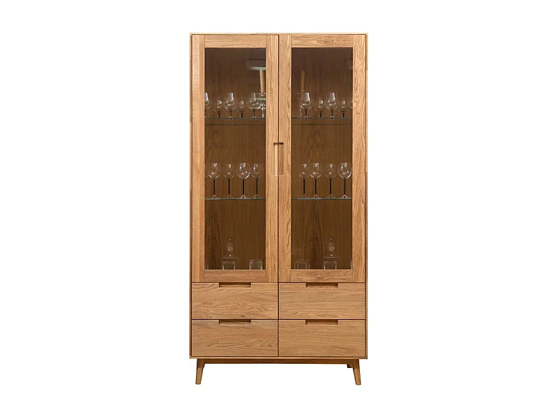 Vitrina Kundy de madera maciza de roble con 2 puertas
