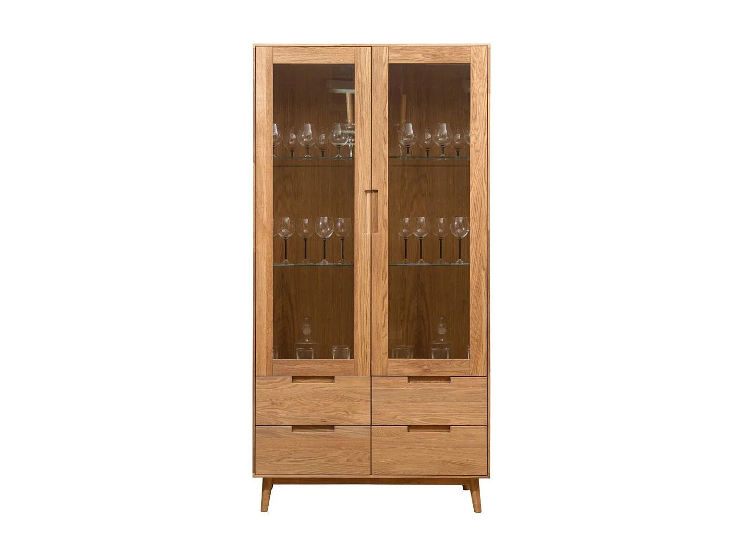 Vitrina Kundy de madera maciza de roble con 2 puertas