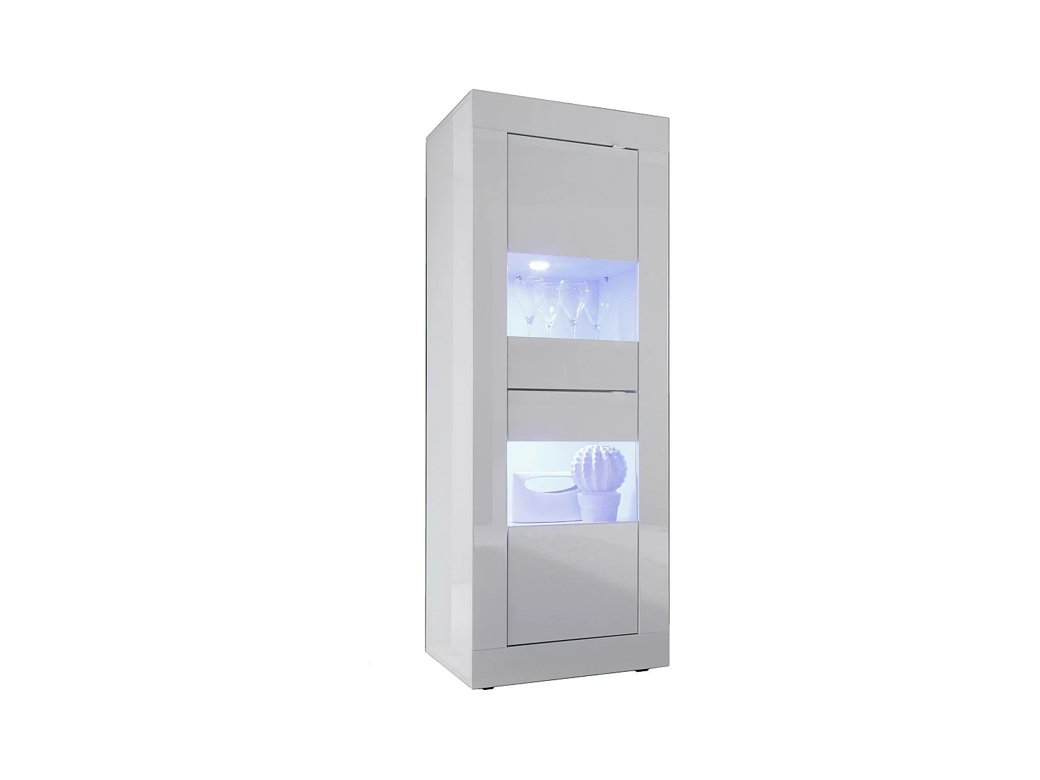 Vitrine à LED 2 portes bois laqué blanc brillant Assic