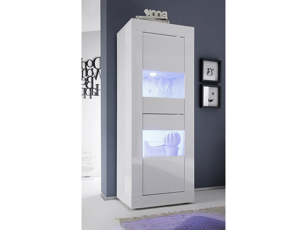 Assic glanzend wit gelakt houten LED-vitrine met 2 deuren