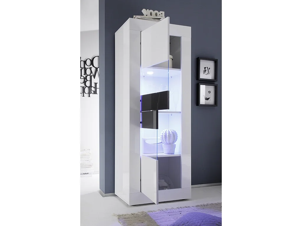 Assic glanzend wit gelakt houten LED-vitrine met 2 deuren