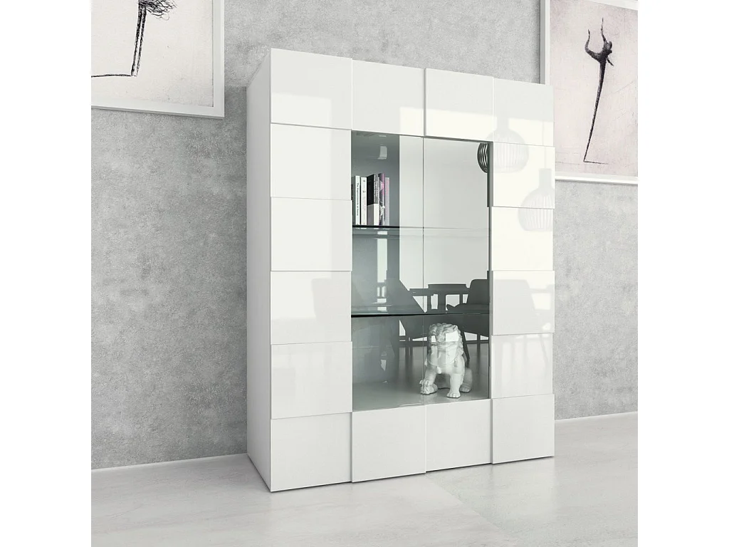 Vitrine 2 deuren glanzend wit gelakt hout Namob L 120 cm