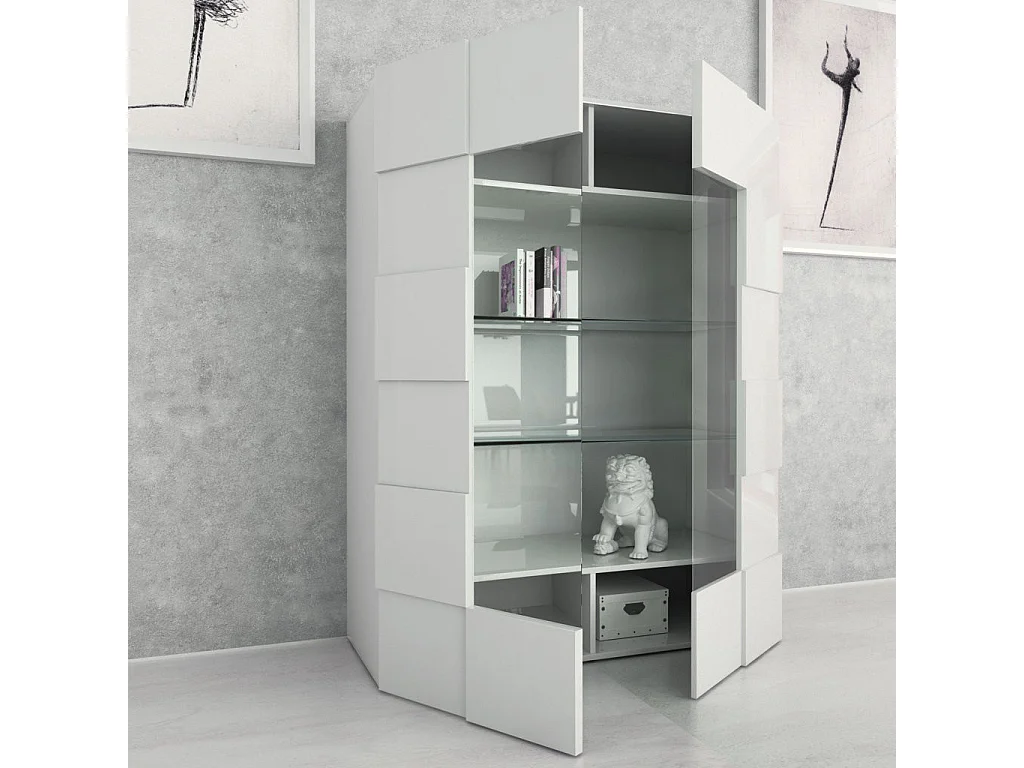 Vitrine 2 deuren glanzend wit gelakt hout Namob L 120 cm