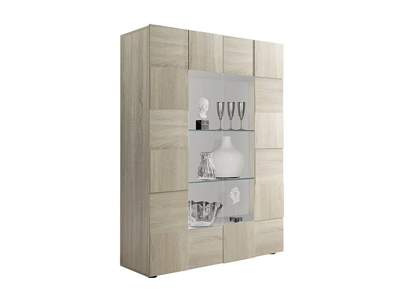 Vitrine 2 portes bois mélaminé chêne clair Namob L 120cm