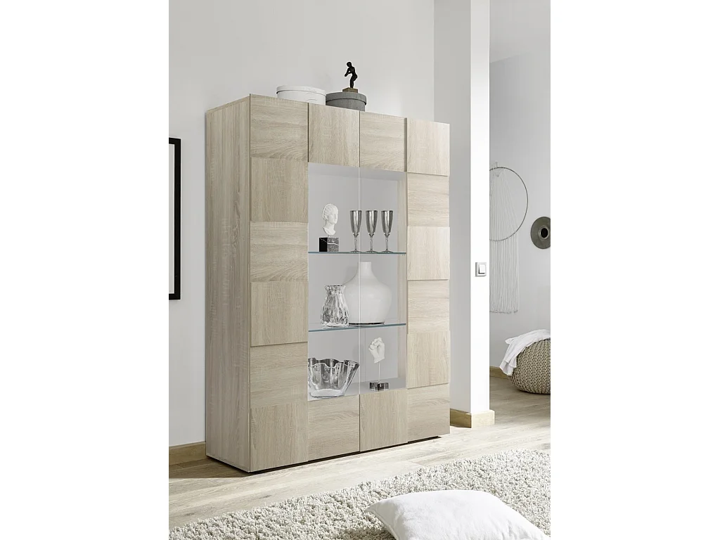 Vitrine 2 portes bois mélaminé chêne clair Namob L 120cm