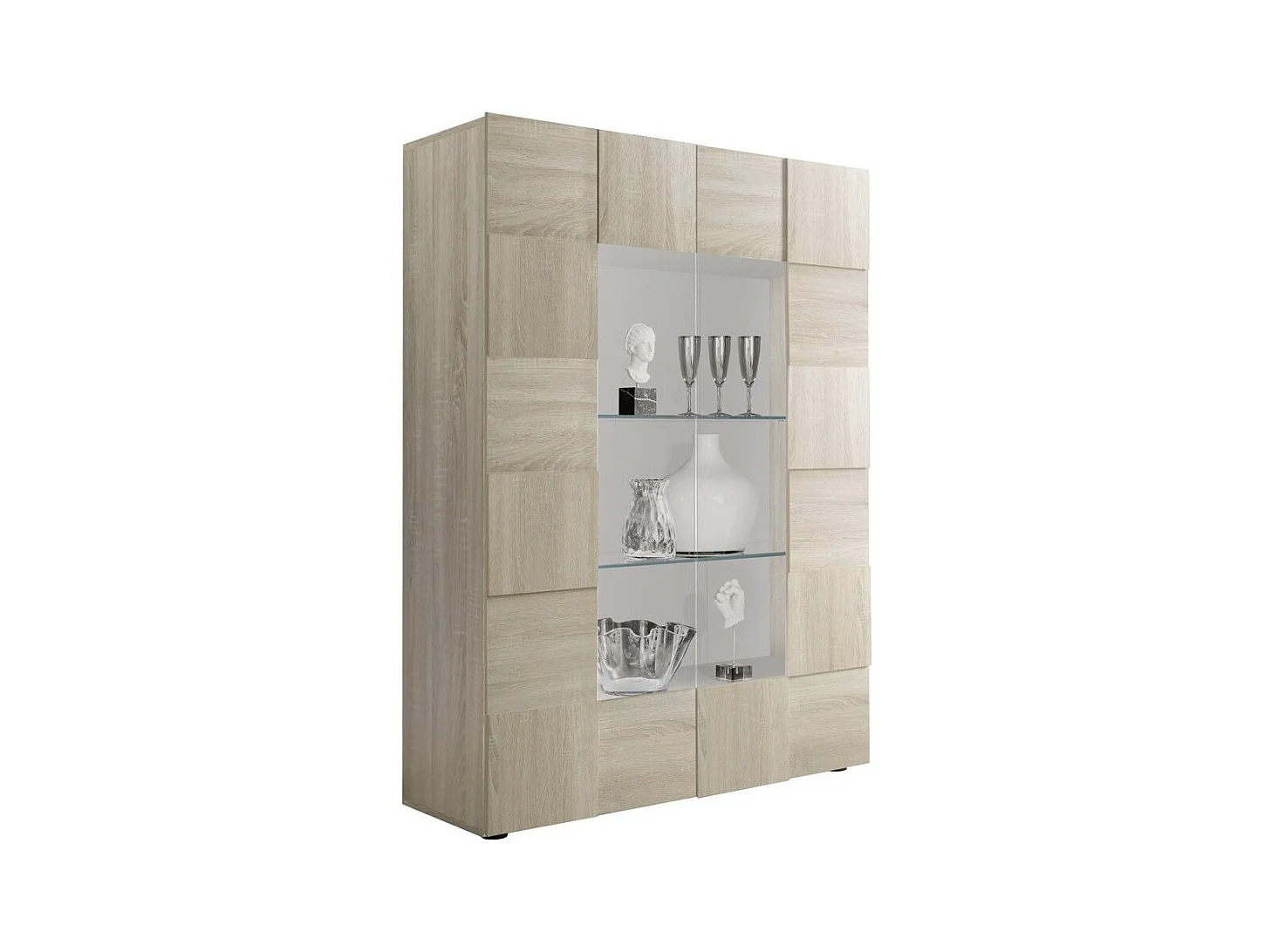 Vitrine 2 portes bois mélaminé chêne clair Namob L 120cm