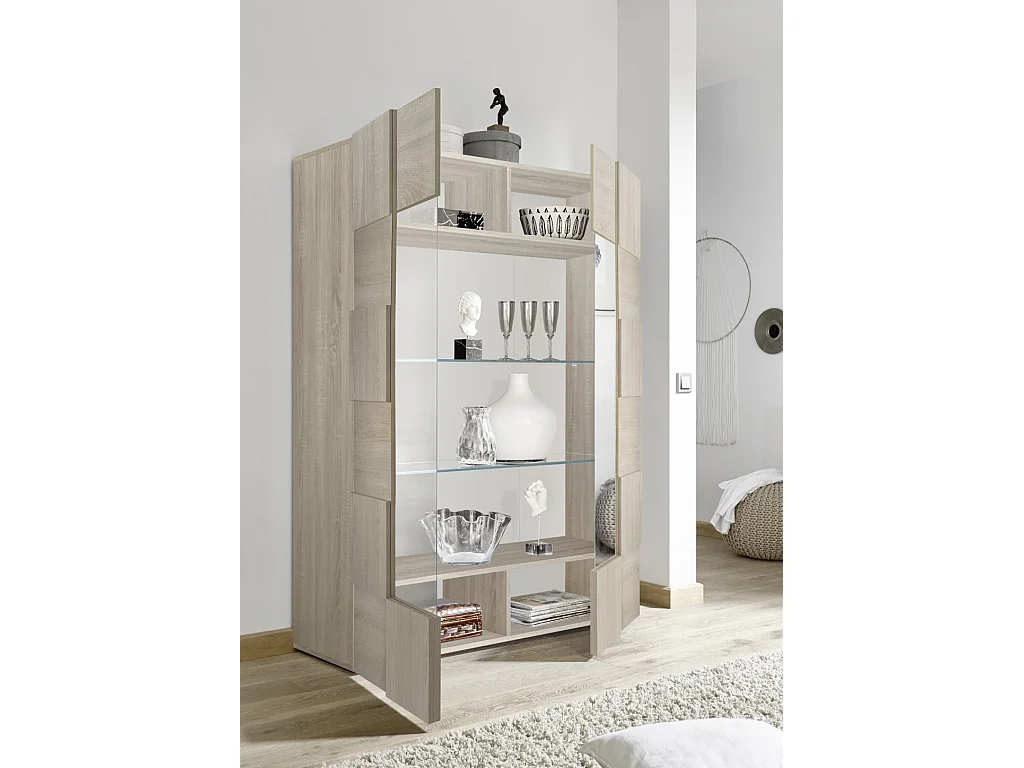 Vitrine 2 portes bois mélaminé chêne clair Namob L 120cm