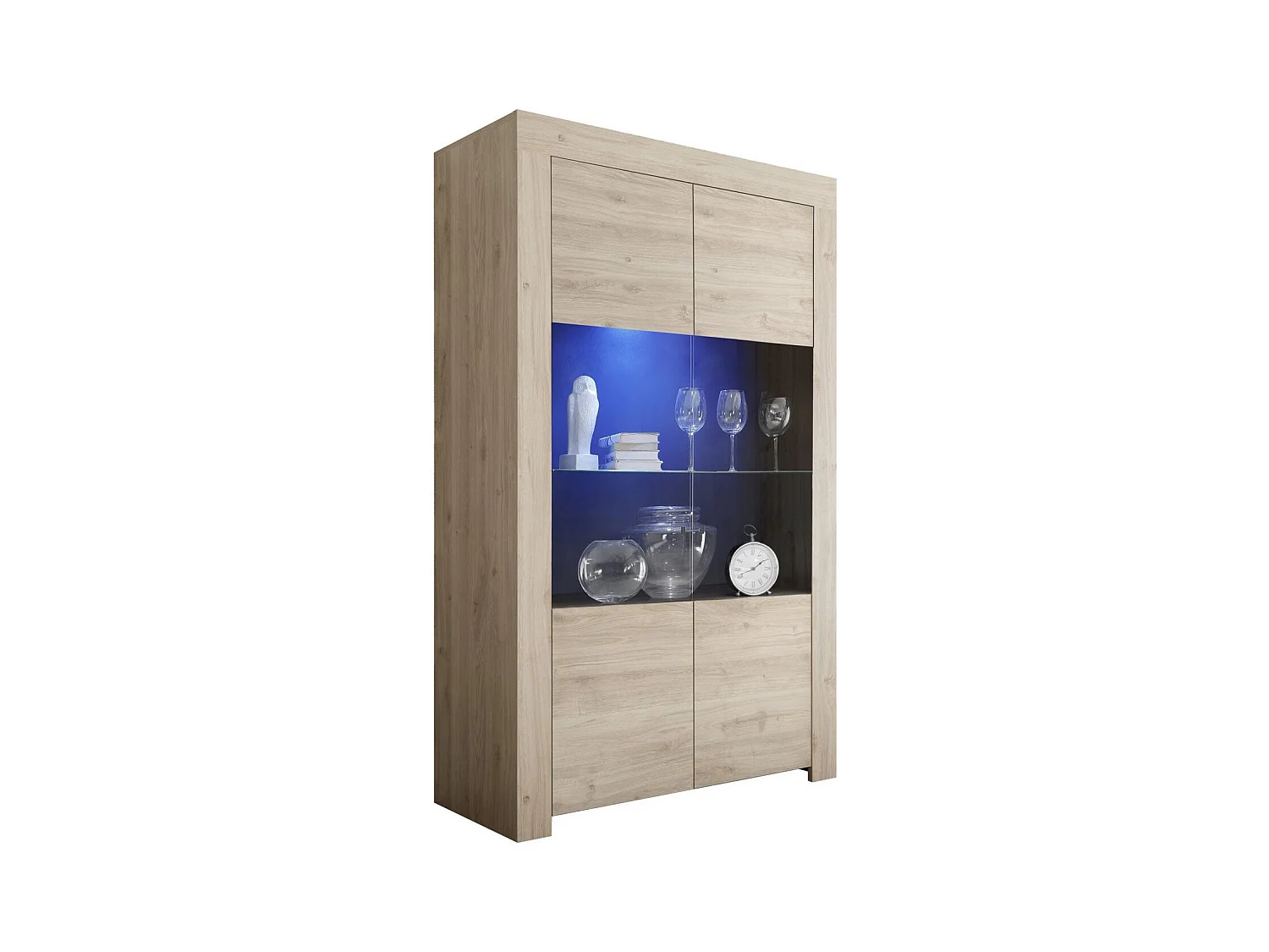 Vitrine à LED 2 portes bois mélaminé chêne clair Napan L 110cm