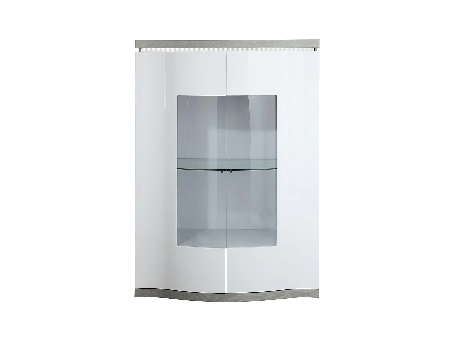 Vitrine à LED 2 portes bois gris et blanc façade verre Alex